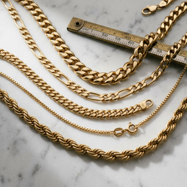 Collane in oro 18k da uomo con maglie groumette, Figaro e marina, Gioielleria Tosti Cosenza