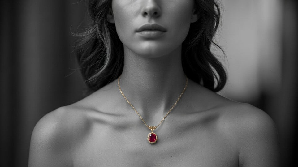 banner collana oro rubino rosso