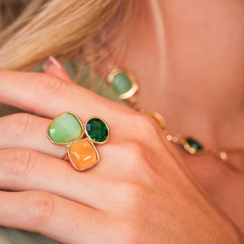 Anello Boccadamo XAN219D Bronzo Placcato Oro con pietre | Gioielli Tosti