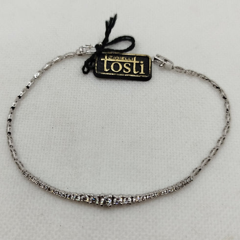 Bracciale oro 18k bianco centrale pietre zirconi 19 cm 4.30 gr | Gioiellitosti.it