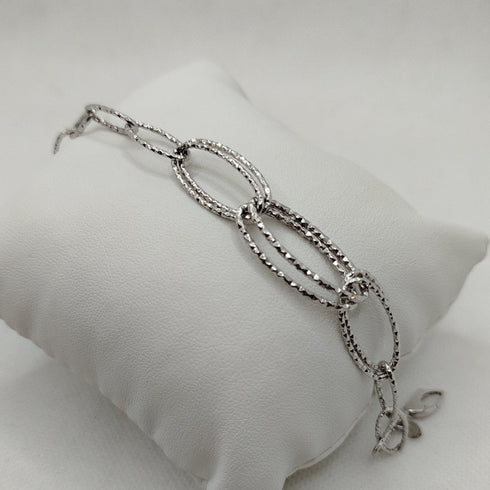 Bracciale oro 18k bianco maglia ovale diamantata 21 cm 4.30 gr | Gioiellitosti.it