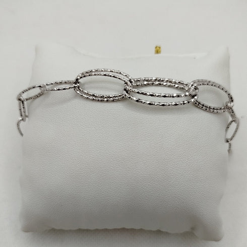 Bracciale oro 18k bianco maglia ovale diamantata 21 cm 4.30 gr | Gioiellitosti.it