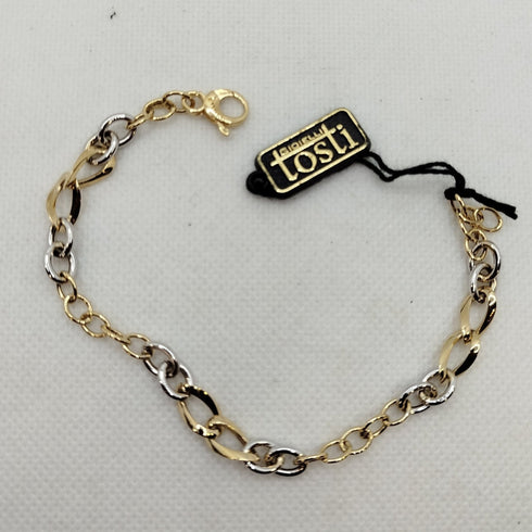 Bracciale oro 18k maglia ovale lucida bicolore 18 cm 4.0 gr | Gioiellitosti.it