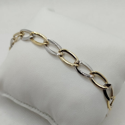Bracciale oro 18k maglia ovale lucida bicolore 21 cm 4.80 gr | Gioiellitosti.it