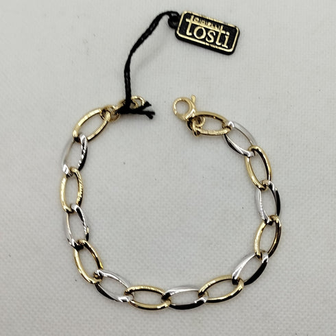 Bracciale oro 18k maglia ovale lucida bicolore 21 cm 4.80 gr | Gioiellitosti.it