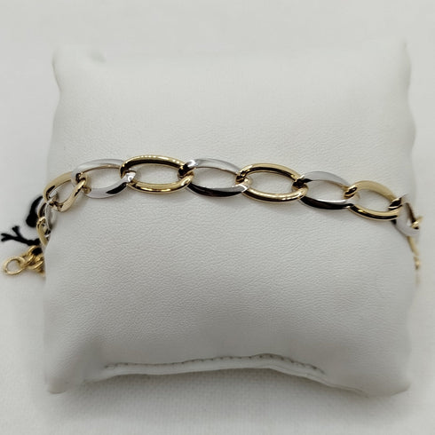 Bracciale oro 18k maglia ovale lucida bicolore 21 cm 4.80 gr | Gioiellitosti.it