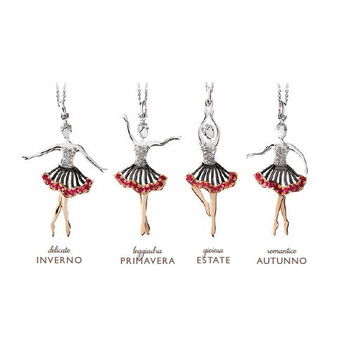 Ciondolo Ballerina Oro 18k Bianco Rosé Rubini Diamanti | Gioiellitosti.it