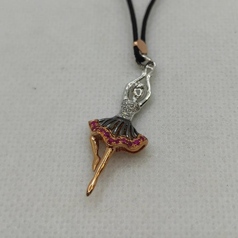 Ciondolo Ballerina Oro 18k Bianco Rosé Rubini Diamanti | Gioiellitosti.it