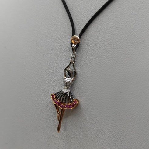 Ciondolo Ballerina Oro 18k Bianco Rosé Rubini Diamanti | Gioiellitosti.it