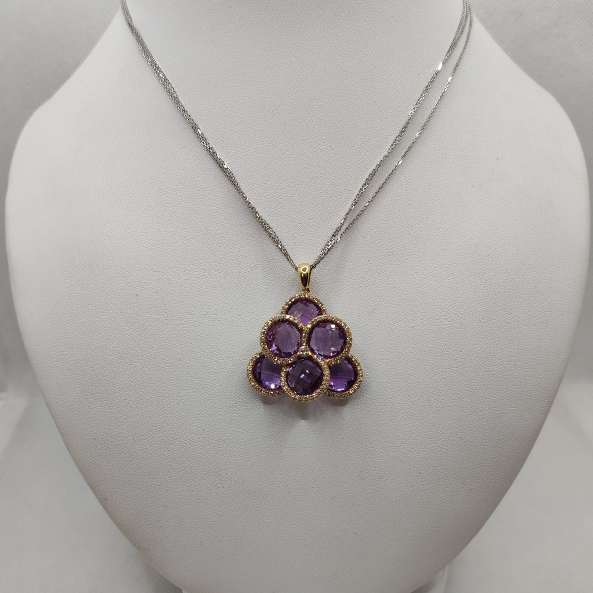 Collana in oro giallo, pendente con ametista e diamanti - ORO&CO