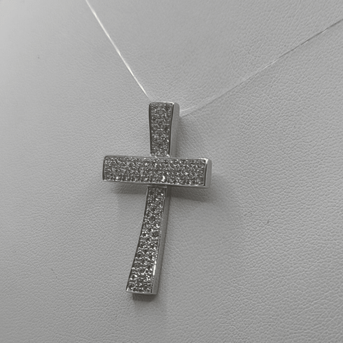 Ciondolo Croce oro 18 kt bianco e pavé di Zirconi 5.50 gr | Gioielli Tosti