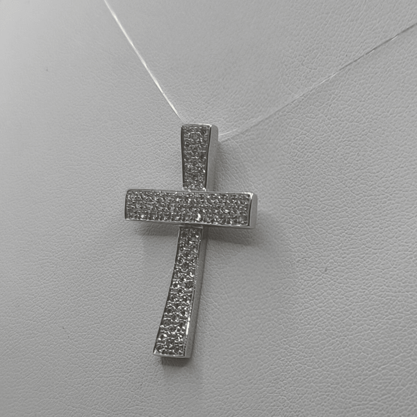 Ciondolo Croce oro 18 kt bianco e pavé di Zirconi 5.50 gr | Gioielli Tosti