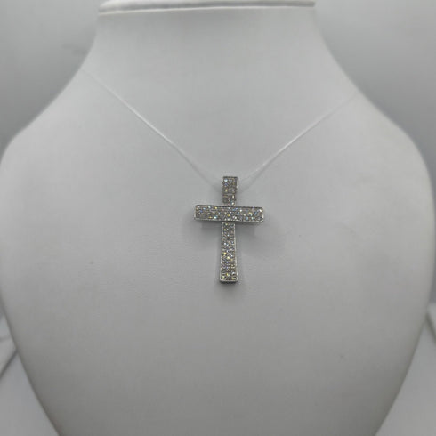 Ciondolo Croce oro 18 kt bianco e pavé di Zirconi 5.50 gr | Gioielli Tosti