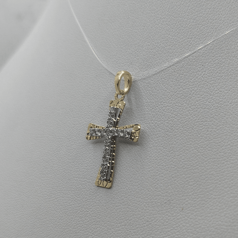 Ciondolo Croce oro 18 kt bicolore con Zirconi 1.40 gr | Gioielli Tosti