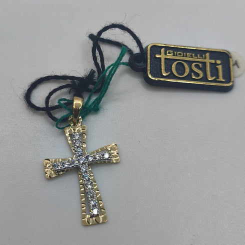 Ciondolo Croce oro 18 kt bicolore con Zirconi 1.40 gr | Gioielli Tosti