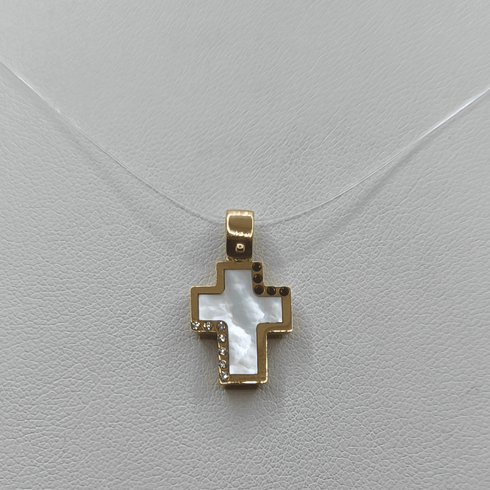 Ciondolo Croce Oro 18 kt Madreperla e Cristalli 2.0 gr | Gioielli Tosti