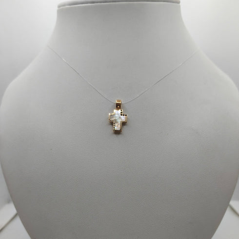 Ciondolo Croce Oro 18 kt Madreperla e Cristalli 2.0 gr | Gioielli Tosti