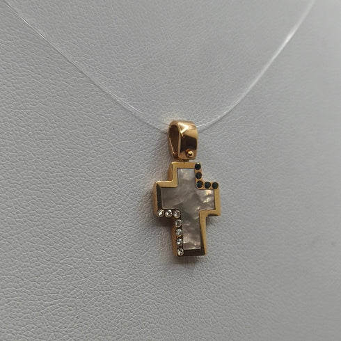 Ciondolo Croce Oro 18 kt Madreperla e Cristalli 2.0 gr | Gioielli Tosti