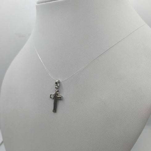 Ciondolo Croce Oro 18k Bianco Bombato Minimalista 2,00 gr | Gioielli Tosti