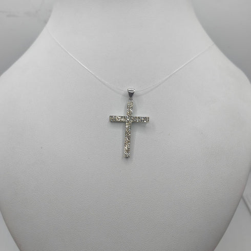 Ciondolo Croce Oro 18k Bianco Grande con Zirconi 1,20 gr | Gioielli Tosti