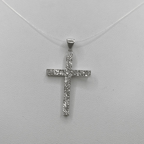 Ciondolo Croce Oro 18k Bianco Grande con Zirconi 1,20 gr | Gioielli Tosti