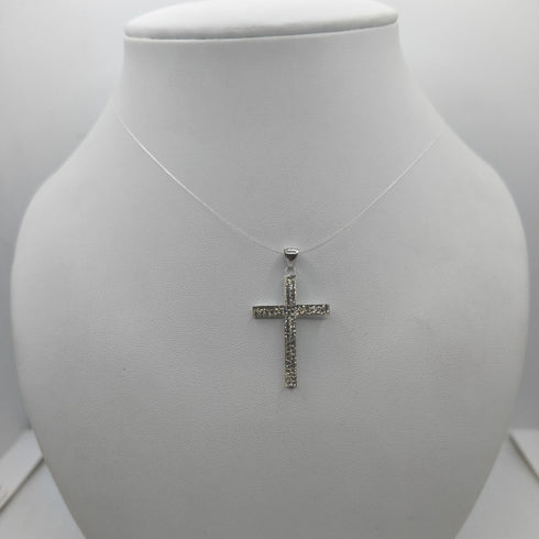 Ciondolo Croce Oro 18k Bianco Grande con Zirconi 1,20 gr | Gioielli Tosti