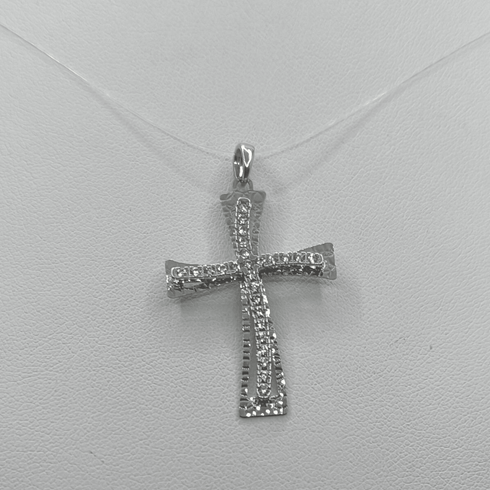 Ciondolo Croce Oro 18k con Zirconi Bianchi Traforata 2,70 gr | Gioielli Tosti
