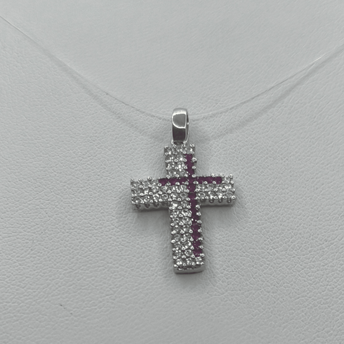 Ciondolo Croce Oro 18k con Zirconi e Rubini 1,70 gr | Gioielli Tosti
