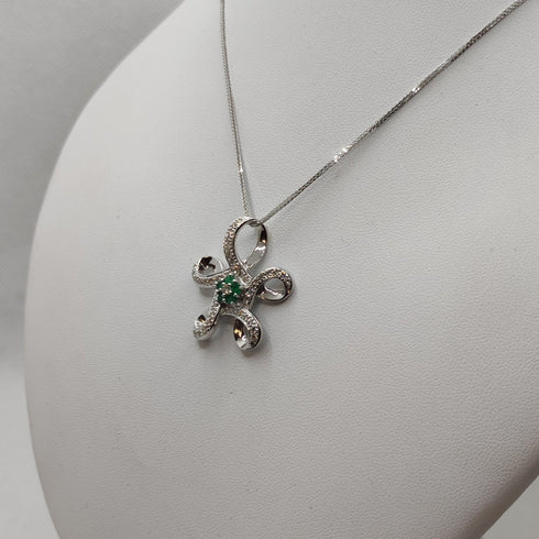 Ciondolo Smeraldi e Diamanti e collana oro 18k bianco | Gioiellitosti.it