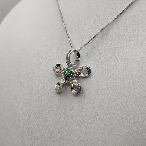 Ciondolo Smeraldi e Diamanti e collana oro 18k bianco | Gioiellitosti.it