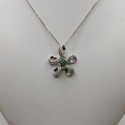 Ciondolo Smeraldi e Diamanti e collana oro 18k bianco | Gioiellitosti.it