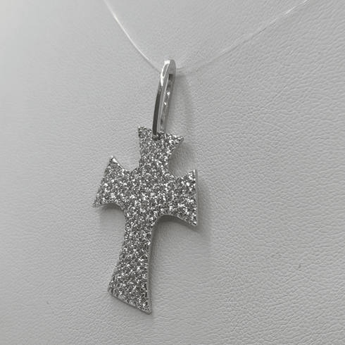 Ciondolo Tao Croce Oro 18k Bianco con Zirconi 4,00 gr | Gioielli Tosti