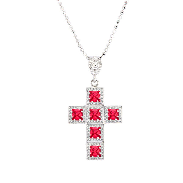 Collana Croce Argento 925 Zirconi Rossi Michele Affidato CL-TY-000586 | Gioielli Tosti