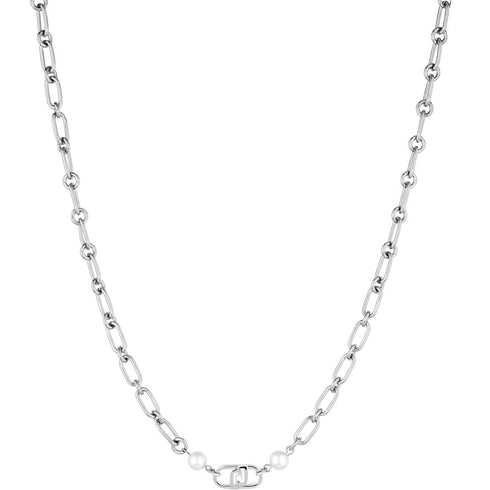Collana Liu Jo LJ1731 maglia acciaio perle e logo | Gioiellitosti.it