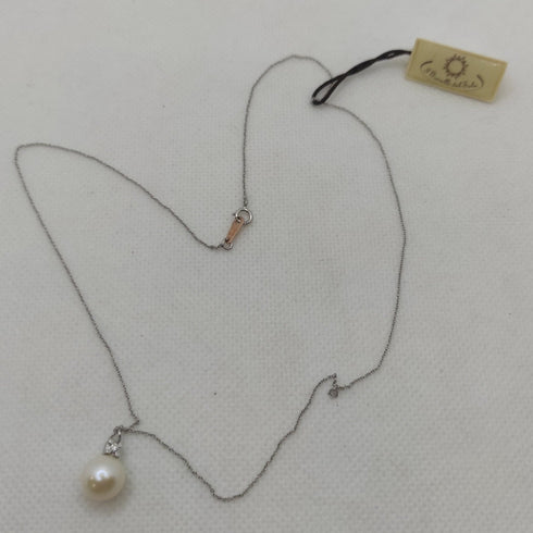Collana punto luce oro bianco 18k Perla Naturale Diamanti | Gioiellitosti.it