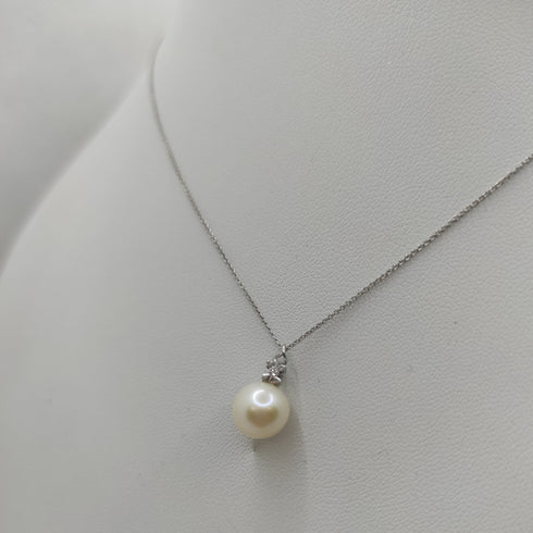 Collana punto luce oro bianco 18k Perla Naturale Diamanti | Gioiellitosti.it