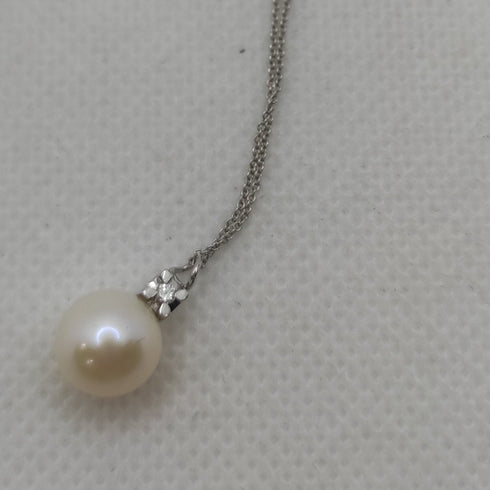 Collana punto luce oro bianco 18k Perla Naturale Diamanti | Gioiellitosti.it