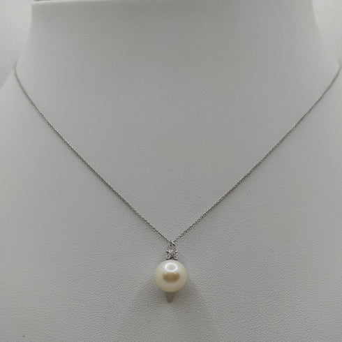 Collana punto luce oro bianco 18k Perla Naturale Diamanti | Gioiellitosti.it