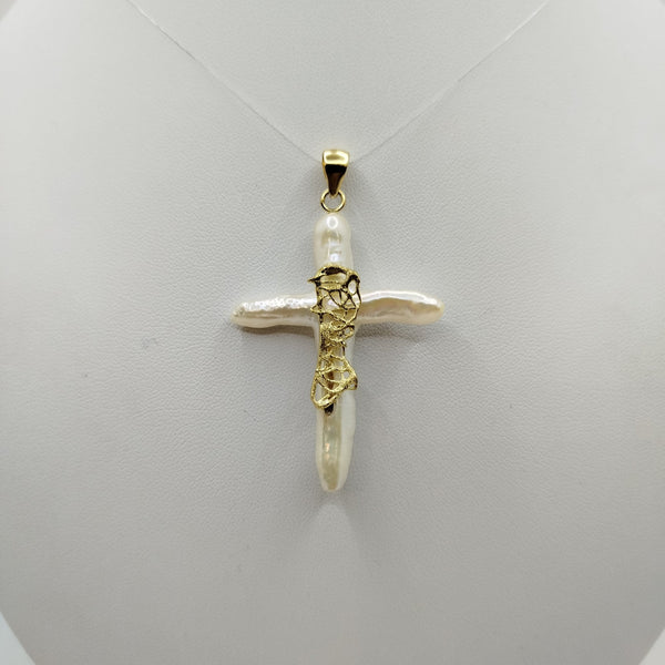 Croce Ciondolo con Perla Barocca e Oro 18k 5.50 gr | Gioiellitosti.it