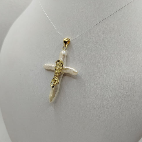 Croce Ciondolo con Perla Barocca e Oro 18k 5.50 gr | Gioiellitosti.it