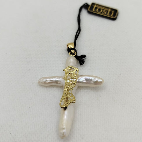 Croce Ciondolo con Perla Barocca e Oro 18k 5.50 gr | Gioiellitosti.it