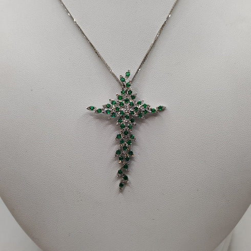 Croce con diamanti e Smeraldi e collana oro 18k | Gioiellitosti.it