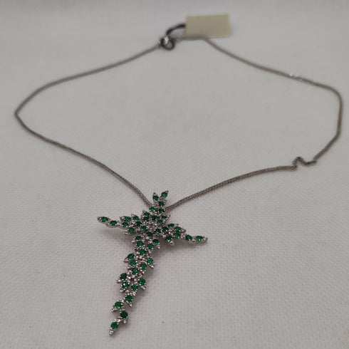 Croce con diamanti e Smeraldi e collana oro 18k | Gioiellitosti.it