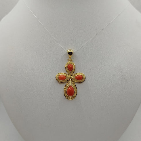 Croce Corallo Rosso e Oro 18k 5.10 gr | Gioiellitosti.it