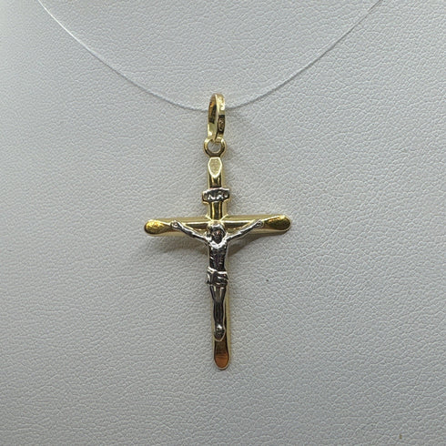 Crocifisso in oro bianco e giallo 18 kt 1.0 gr forma a rilievo | Gioielli Tosti