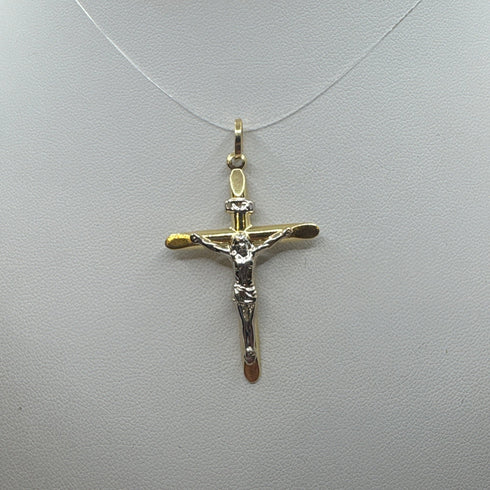 Crocifisso in oro bianco e giallo 18k forma a rilievo 1.4 gr | Gioielli Tosti