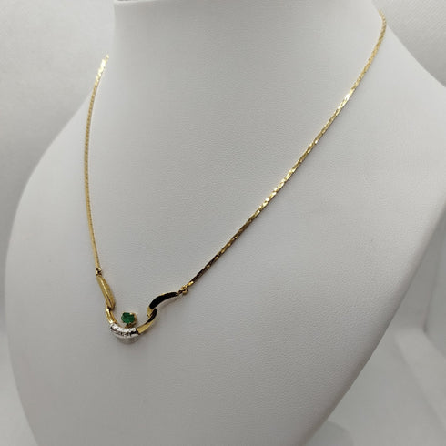 Girocollo oro 18k con pendente smeraldo e diamanti 44 cm 10 Gr | Gioiellitosti.it
