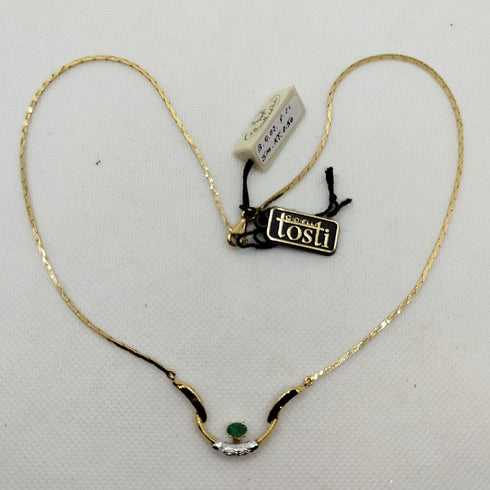 Girocollo oro 18k con pendente smeraldo e diamanti 44 cm 10 Gr | Gioiellitosti.it