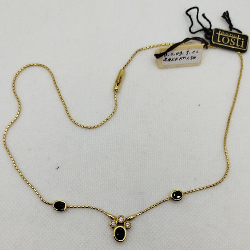 Girocollo oro 18k con pendente Zaffiro blu e Diamanti 43 cm 9 Gr | Gioiellitosti.it