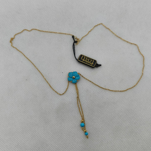 Girocollo oro 18k pendente turchese forma fiore 44.5 cm 4.70 gr | Gioiellitosti.it
